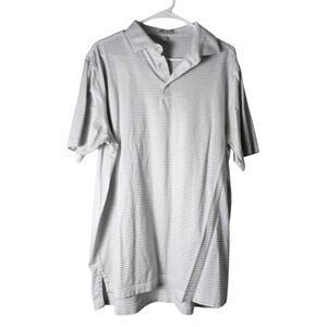 Peter Millar Polo Shirt Size Large White Black Pinstriped Short Sleeve Cotton
